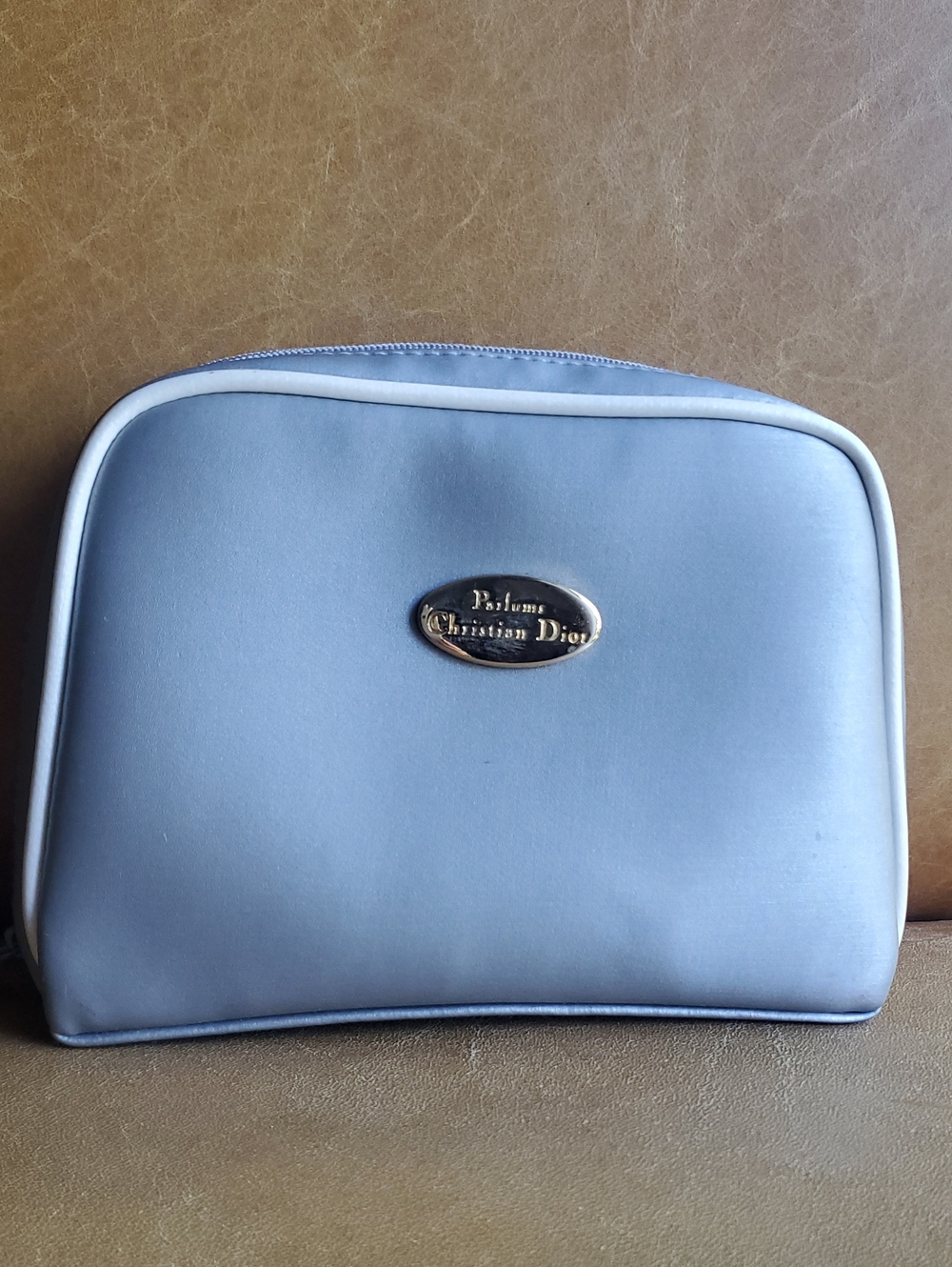 Christian Dior NEW Silver Cosmetic Clutch Bag Pouch with Gold Logo